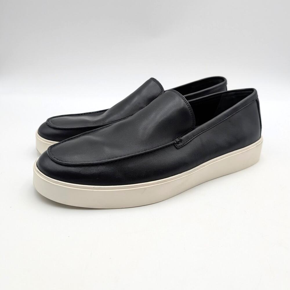 Vince Taro Slip-On Loafer Shoes Men's Leather Black/White Size US10.5M EU44.5